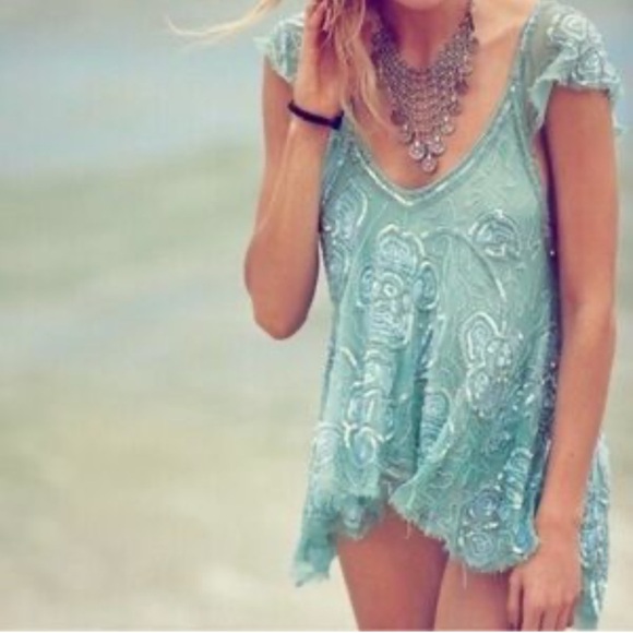 Free People Mint Green Embroidered Top - Picture 11 of 12